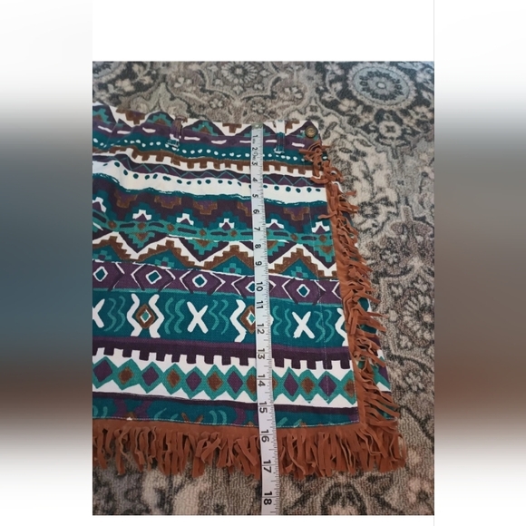 Vtg 90s Extra Blues Southwestern Mini Wrap Skirt Juniors 7 Aztec Fringe Eclectic - Picture 6 of 6